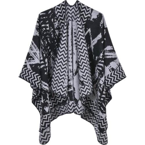 130*150CM New Women Winter Knitted Poncho Cape Fashion Wave Design Big Size Shawls Wraps Adult Female Decorative Scarves Gift