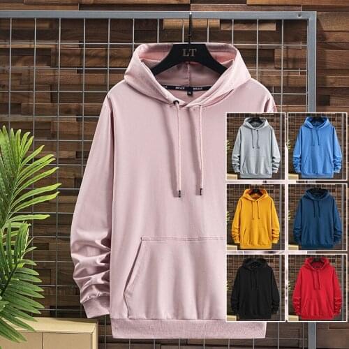 Solid Color Hooded Hoodies Men Kangaroo Pocket Hoodies Elastic Hood Ribbed Cuff Sweatshirt Men Pullover Plus Size 6XL 7XL 8XL