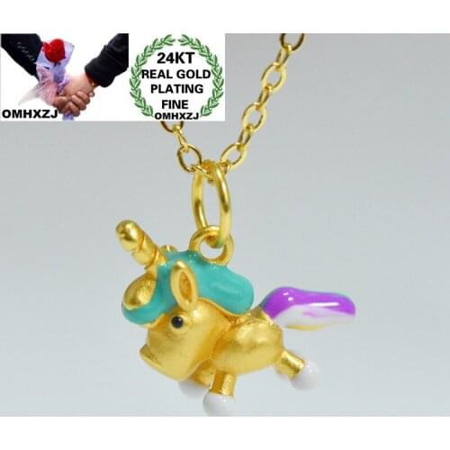 OMHXZJ Wholesale CA330 European Fashion Woman Man Party Birthday Wedding Gift Unicorn DIY Accessories 24KT Gold Pendant Charm