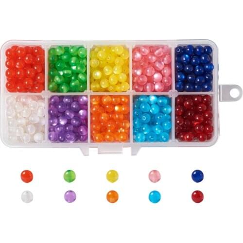 Pandahall 700~800pcs/box Mixed Color Round Imitation Cat Eye Style Resin Beads for DIY Bracelet Necklace Jewelry Making 6x5mm
