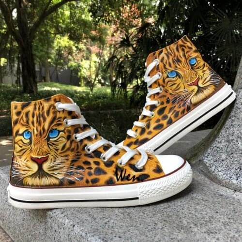 Wen Hand Painted Shoes Design Custom Leopard Cheetah Men Womens Canvas Sneakers For Boys Girls Birthday Gifts