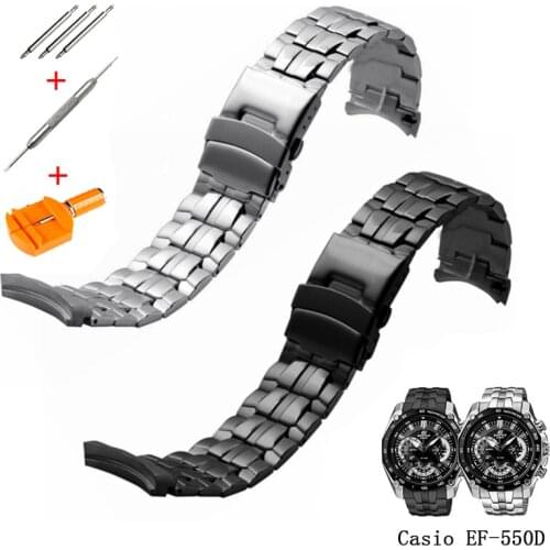 Watch accessories for Casio EF-550D arc interface 22MM folding buckle mens and womens business high-end stainless steel strap