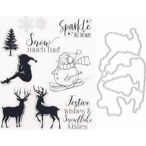 Christmas Snowman Deer Clear Stamps suit Cutting die 16x19.5cm Silicone Seal TPR Halloween Roller stamps DIY Scrapbooking Cards