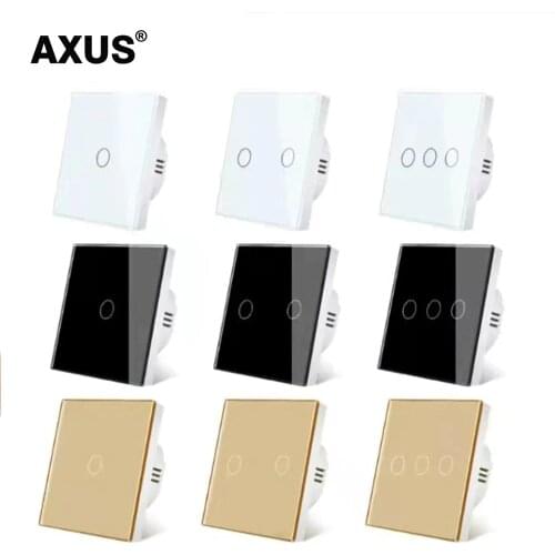AXUS Touch Switch Power Led Panel Wall Light Switches Tempered Black White Crystal Glass EU 1/2/3 Gang Interruttore AC100-240V