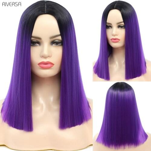 Synthetic Purple Wigs Violet Color Short Straight Bob Wigs for Women Middle Part Nature Ombre Cosplay Hairs pelucas naturales
