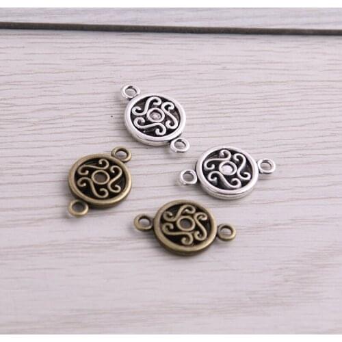 SWEET BELL 40pcs 12*19mm Two Color Zinc Alloy Necklace Charm Jewelry DIY Hollow Round Flower Connector Pendant Necklace