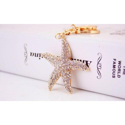 Rhinestone Cute Starfish Crystal Charm Pendant Purse Handbag Car Key Keyring Keychain Birthday Fashion Friend Gift Drop Shipping