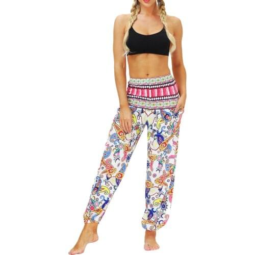 Womens Palazzo Yoga Pants, Loose Beach Trousers,Casual Boho Vintage Hippie Bohemian Pilate Trousers with Pockets