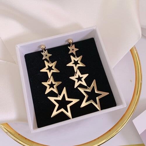 Stainless Steel Stars Long Earrings For Women 2020 New Fashion Jewelry Statement Big Drop Dangle Earrings Gifts