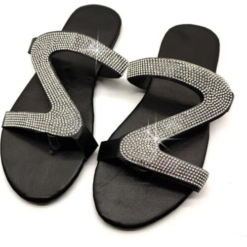 Womens Fashion Rhinestone Sandals Summer Outdoor Bling Casual Slides Ladies Sexy Flip Flops Female Flat Leisure Slippers