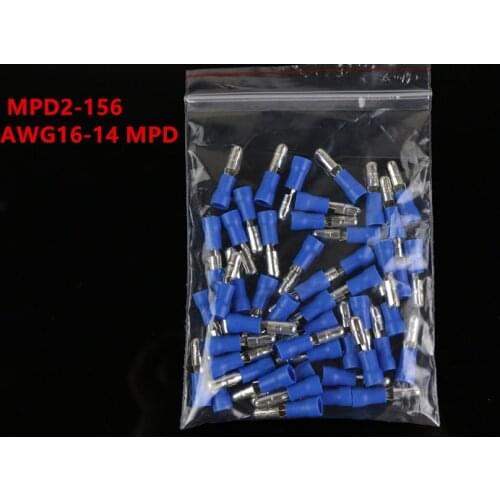 MPD2-156 blue Bullet Shaped Female Insulating Joint Wire Connector 1.5-2.5mm2 Electrical Crimp Terminal AWG22-16 MPD