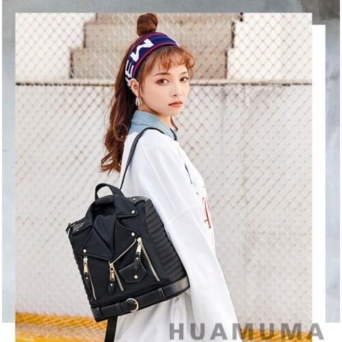 Personality oxford cloth collar backpack female waterproof arge capacity anti-theft special design cool girl pu jacket backpack