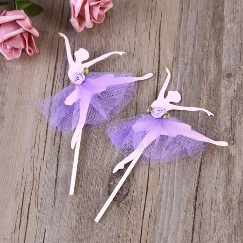 10pcs Gauze Skirt Ballerina Girls Cupcake Topper Cake Decoration Party Supplies for Bridal Shower Birthday (Purple)