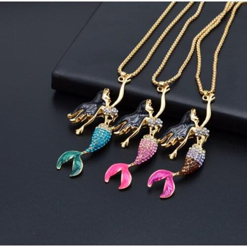20pcs/lot Jewelry Rhinestone pantend with Mermaid Necklace