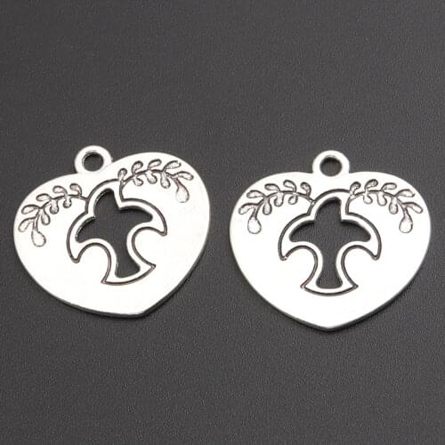 20pcs Silver Color 24x24.5mm Heart Dove Charms Love And Peace Pendant Fit DIY Jewelry Making Handcrafted Accessories