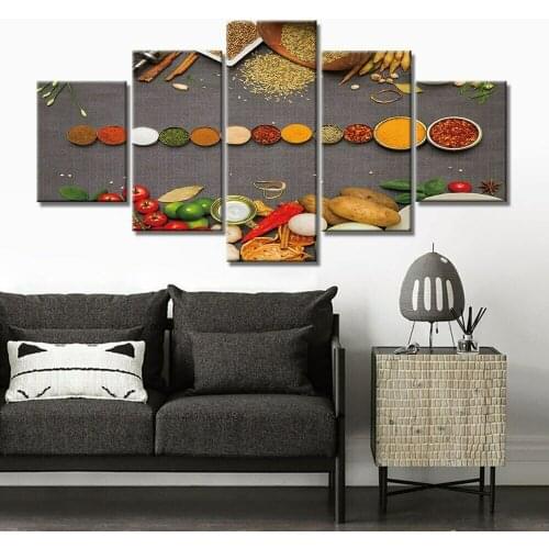 5 Piece Healthy Spices Poster Phytonutrients Canvas Picture Print Wall Art Canvas Painting Wall Decor for Living Room Framed