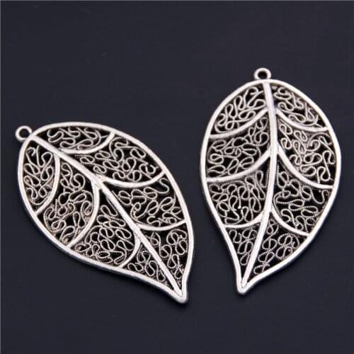 5PCS Silver Color Alloy Hollow Out Leaf Charms Pendant For DIY Bracelet Jewelry Findings A2433