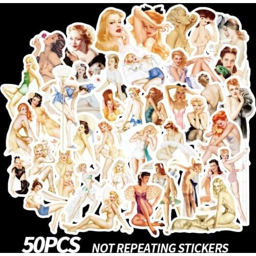 50pcs Europe and America Retro girl pin up girl Sticker Decoration Stationery Sticker DIY Ablum Diary Scrapbooking Label Sticker