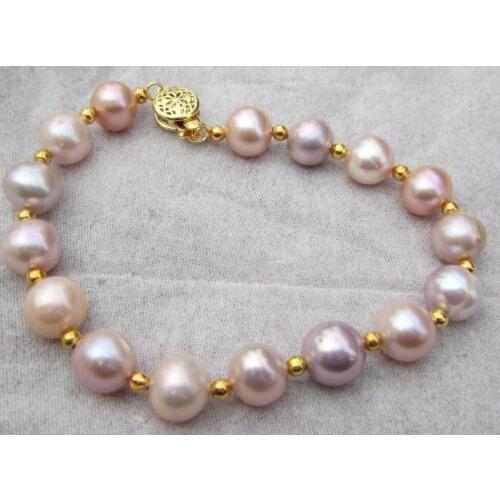9-10MM NATURAL SOUTH SEA PINK PURPLE PEARL BRACELET 14K/20 GOLD