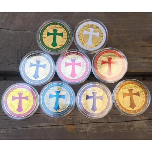 9pcs Crosses of Different Colors Plated Coin Commemorative Coin Badge Medal Collection Best Gift
