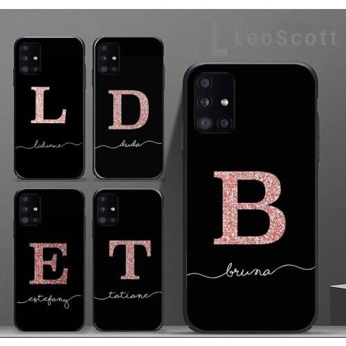 ABC Name Letter Monogram Pink Glitter Gold Phone Case For Samsung A32 A51 A52 A71 A50 A12 A21S S10 S20 S21 Plus Fe Ultra