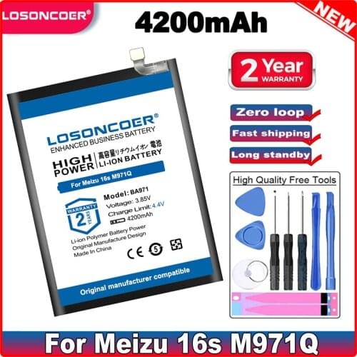 LOSONCOER 4200mAh BA971 Battery For Meizu 16s M971Q/C/Y Mobile Phone Battery