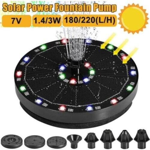 Solar Powered Colorful LED Water Fountain Bird Bath Set With 7 Nozzle Heads For Garden Pool Pond Aquarium