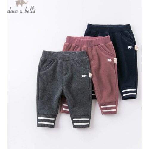 DBJ15646 dave bella winter baby unisex fashion striped pockets pants children full length kids pants infant toddler trousers