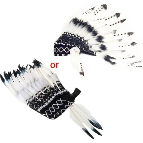 Children American Native Indian Feather Headdress Bonnet Costume Hat Photography Prop for Halloween Party