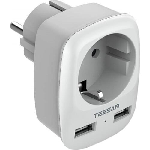TESSAN Travel Adapter with 2 USB Ports 5V/2.4A Portabel Outlet Expander European Socket Power EU Plug 110~250V 4000W