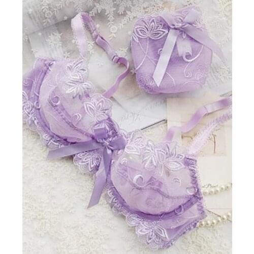 Transparent Sexy Bra And Panty Sets Adjustable Gather Lingerie Set For Women Push-up Embroidery Underwear Womens Erotic CG86