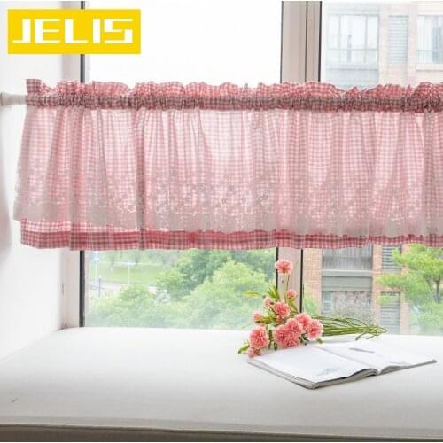 Red Blue Plaid Kitchen Curtains White Lace Decorative Short Curtain Home Multi-function Dust-proof Curtain Cafe Half-Curtain