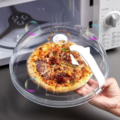 Household Food Cover Microwave Oven Dish Pan Lid Plate Stove Cover Cookware Lid Transparent Anti-Splash Cap With Handle Dropship