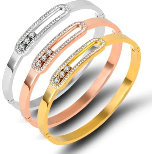 Hot Sale Good Price Luxury Cubic Zirconia Bangles Stainless Steel Bracelets & Bangles For Women Gold Bracelets Wholesale Bijoux