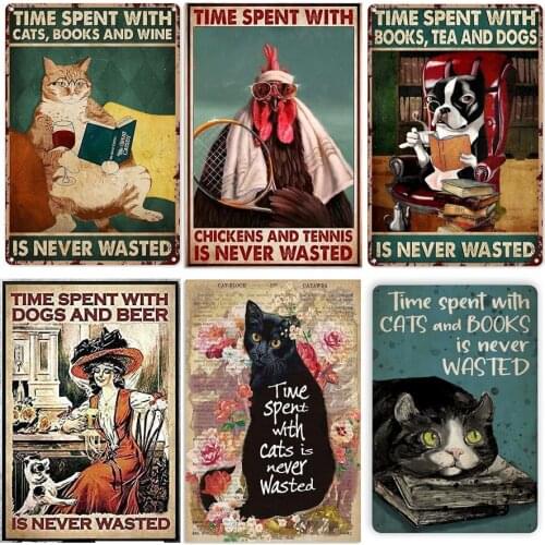 Chickens Metal Tin Sign Time Spent with Chickens Retro Iron Painting for Home Restaurant Decoration Hotel Bar Cafe Outdoor