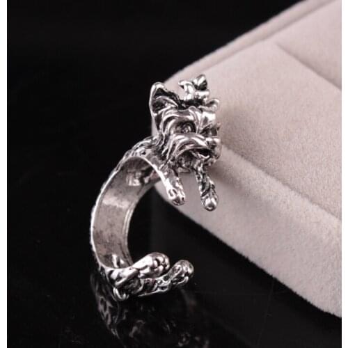 LPHZQH Fashion Vintage Adjustable Dog Ring Cute Yorkshire Terrier Ring For Women Men Gift Jewellery Christmas Birthday Gift