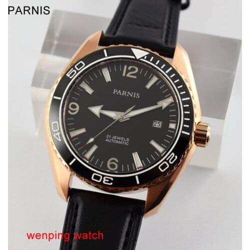 45mm Parnis black dial steel case Sapphire Glass Ceramic Bezel 21 jewels miyota Automatic mechanical movement mens watch