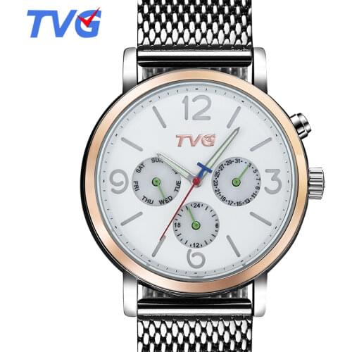 Men Watches quartz Japan Movement waterproof stainless steel Three eyes six needles Analog wristwatch Business Men Clock TVG169
