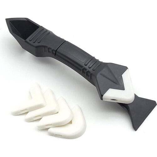 Multi-tool Sealant Finishing Cleaning Kit with 5 replace Rubber head Silicone Beauty seam scraper Tile Floor Cleaner Glue Shovel