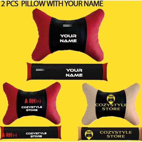 2021 New 2 Pcs Name Printed Car Neck Pillow Custom Design Logo Auto Top Quality Headrest For Wv Mercedes Toyota Citroen Ford Aud