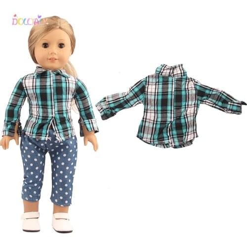 2021 New Fashion Dark Green Plaid Shirt Fit for American Girl Doll Clothes 18-inch Doll , Halloween Girl Gift(only sell clothes)