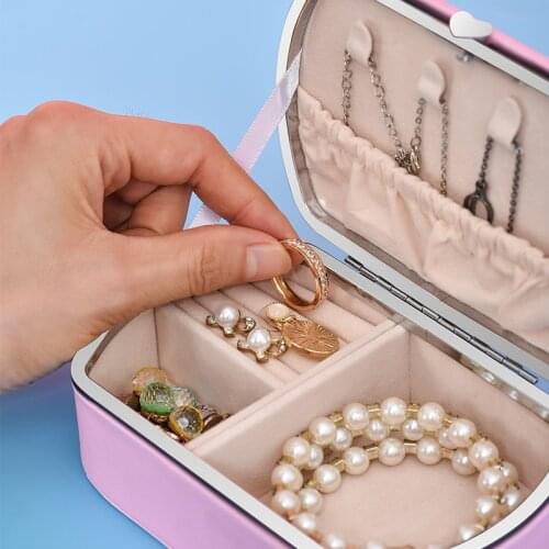 The New PU Leather Travel Jewelry Box Jewlery Organizer Earrings Rings Jewellery Packaging Storage Casket with Hook or Mirror