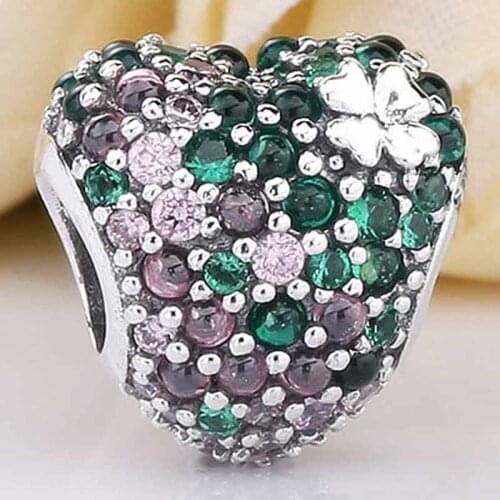 Original Lucky Four-leaf Clover Heart With Crystal Beads Fit 925 Sterling Silver Bead Charm Bracelet Bangle Diy Jewelry