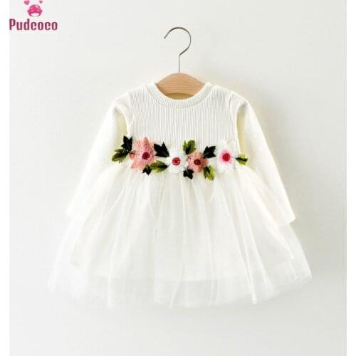 Pudcoco Cute Winter 1Pcs Baby Girls Dress knitted Flower Birthday Party Princess Pageant Prom Dress 3M-3Y 3 Colors