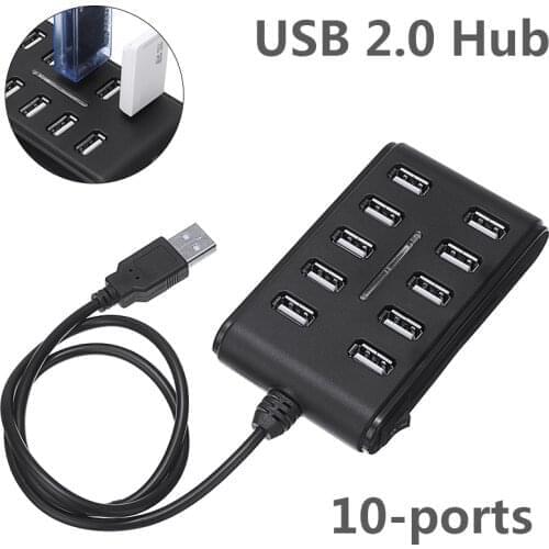 Pohiks 1pc 480Mbps High Speed USB 2.0 Hub Splitter Durable Portable 10 Ports Expansion Adapter For Digital Camera Audio System