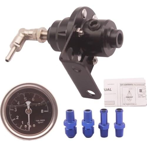 Adjustable 1-160 Psi Fuel Pressure Regulator Kit With Liquid Gauge Black