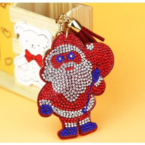Supply Christmas Gift Key Chain Creative Santa Claus Zircon Decoration Material Key Ring Christmas Decorations