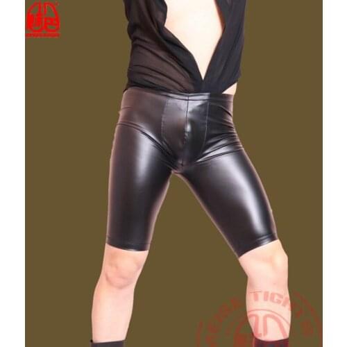 Sexy Men Plus Size Wild PVC Faux Leather Panties Shorts Boxer Wetlook Clubwear Jockstrap Fetish Gay Wear Erotic lingerie FX21