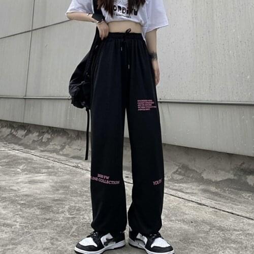 Personalized Casual Pants Female Summer 2021 Ins Trend Harajuku Style High Waist Straight Loose Letter Printing Wide Leg Pants