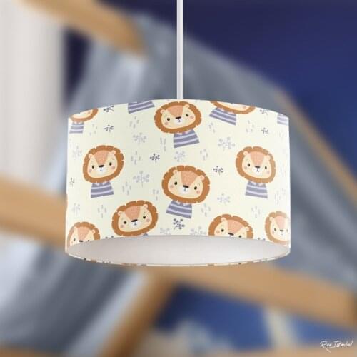 Blue Clothed Lion Boy Printing Patterned Kids Baby Room Bedroom Light Pendant Lamp Chandelier
